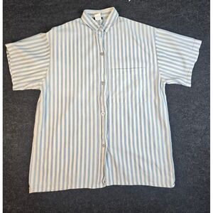 Vtg 70s Advent Men's Blue Stripe Camp Collar Shirt Made in USA Size M